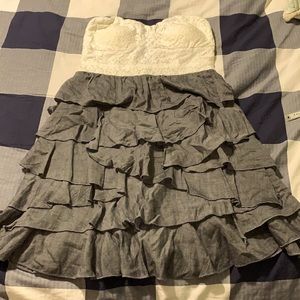 Grey and white strapless dress